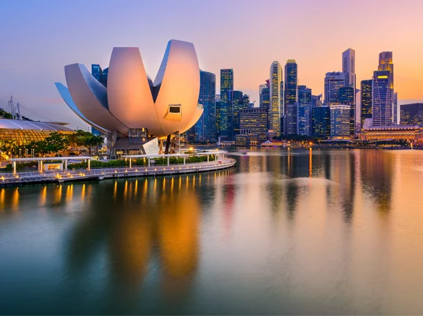 Singapore skyline at the Marina during twilight