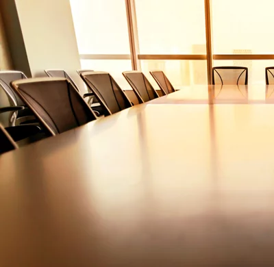 A business conference room at dusk