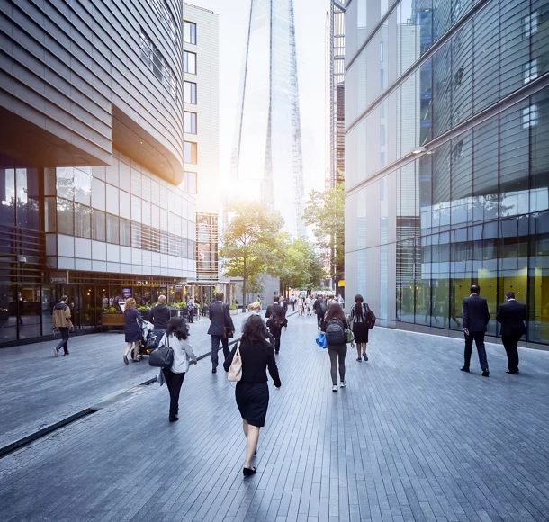 people walking to work