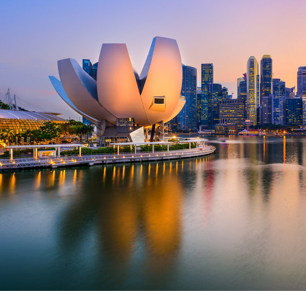 Singapore skyline at the Marina during twilight