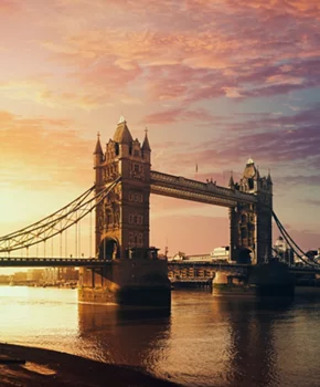 The Tower Bridge in London, United Kingdom at sunrise