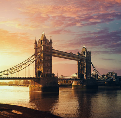The Tower Bridge in London, United Kingdom at sunrise