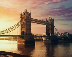 The Tower Bridge in London, United Kingdom at sunrise