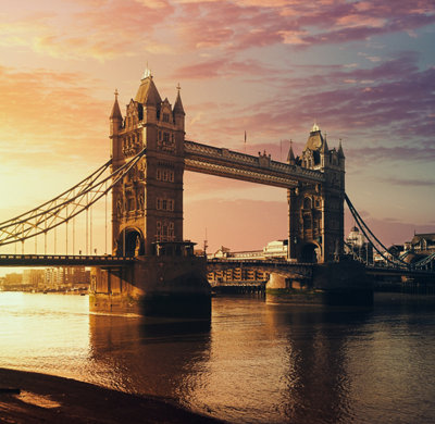 The Tower Bridge in London, United Kingdom at sunrise