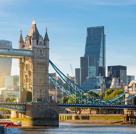 The Tower Bridge in London, United Kingdom at sunrise