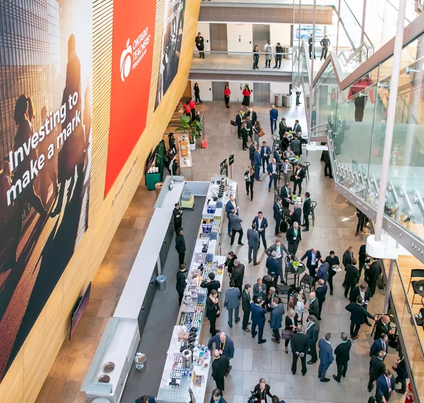 aerial of people at conference