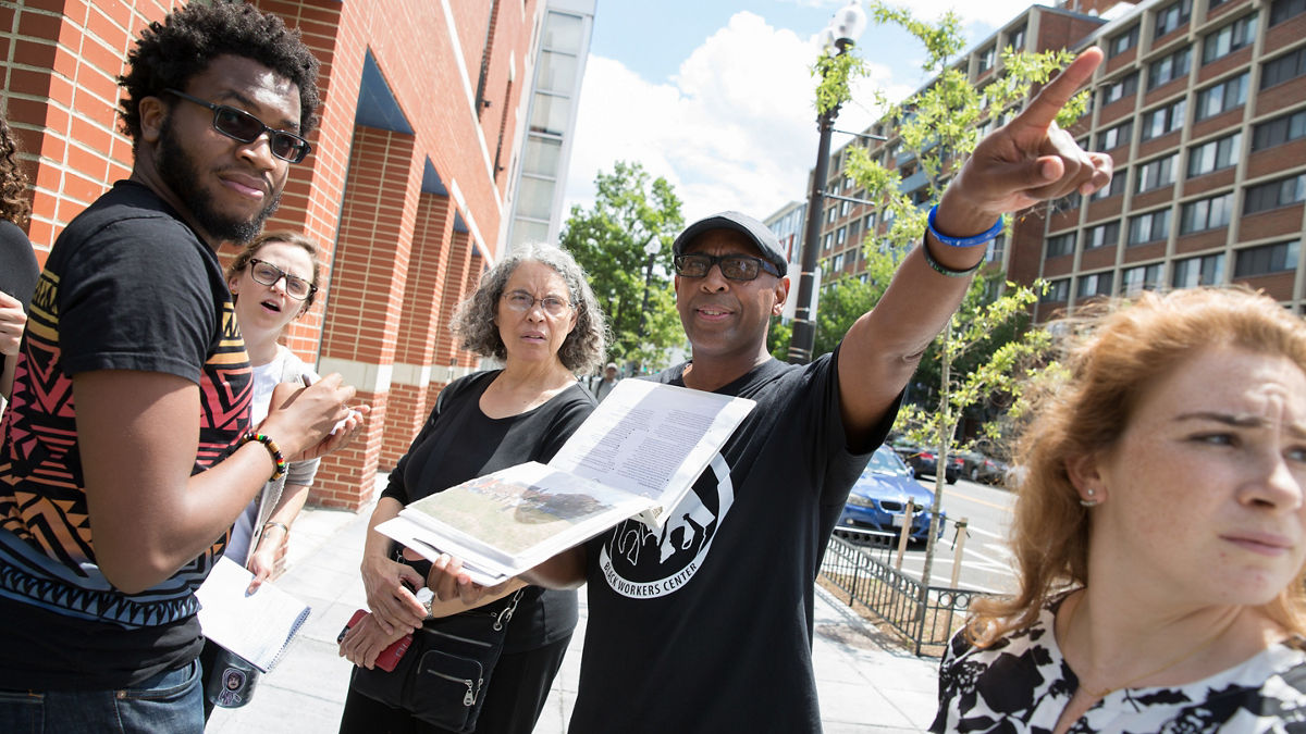 Interdisciplinary Research Leaders Derek Hyra, Mindy Fullilove, Dominic Moulden and their teams meet in Washington DC and tour the Shaw neighborhood as part of their "Making The Just City" project.