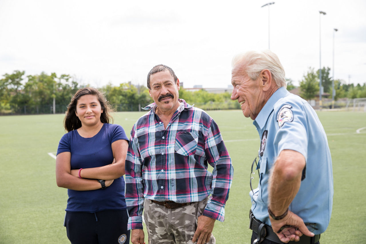 Cicero Task Force officer Larry McCarthy helps keep the parks safe. Jesus Castro (father) and Isabela Castro (daughter). Location : Cicero Sports Complex. The city invests alot of time and resources keeping Task Force Officers at the local parks. This in turn keeps the gangs away.