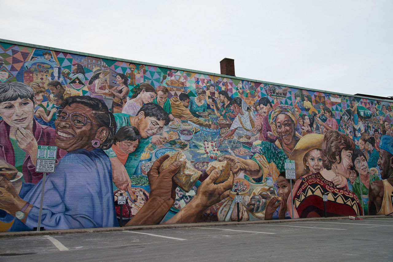 CAMBRIDGE, MA, USA - JAN. 25:  Mural near Central Square, Cambridge, MA. (Photos by Tsar Fedorsky/Getty Images for Home Front Communications)