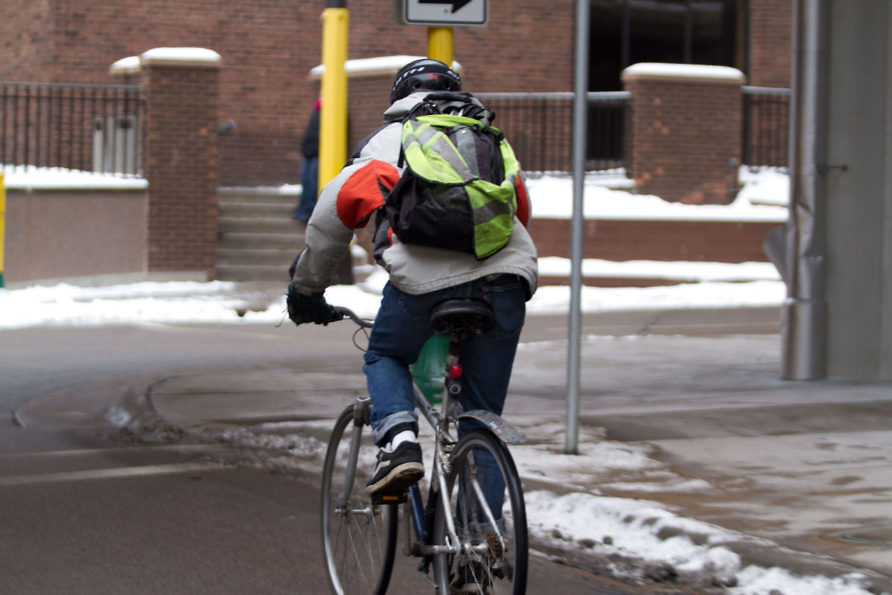 Biker in Minneapolis, which is consistently rated one of the most bike-friendly cities in the U.S. because of its bike- and walk-friendly infrastructure. Minneapolis was one of six winners of the inaugural RWJF Roadmaps to Health Prize. The prize honors outstanding community partnerships, which are helping people live healthier lives.