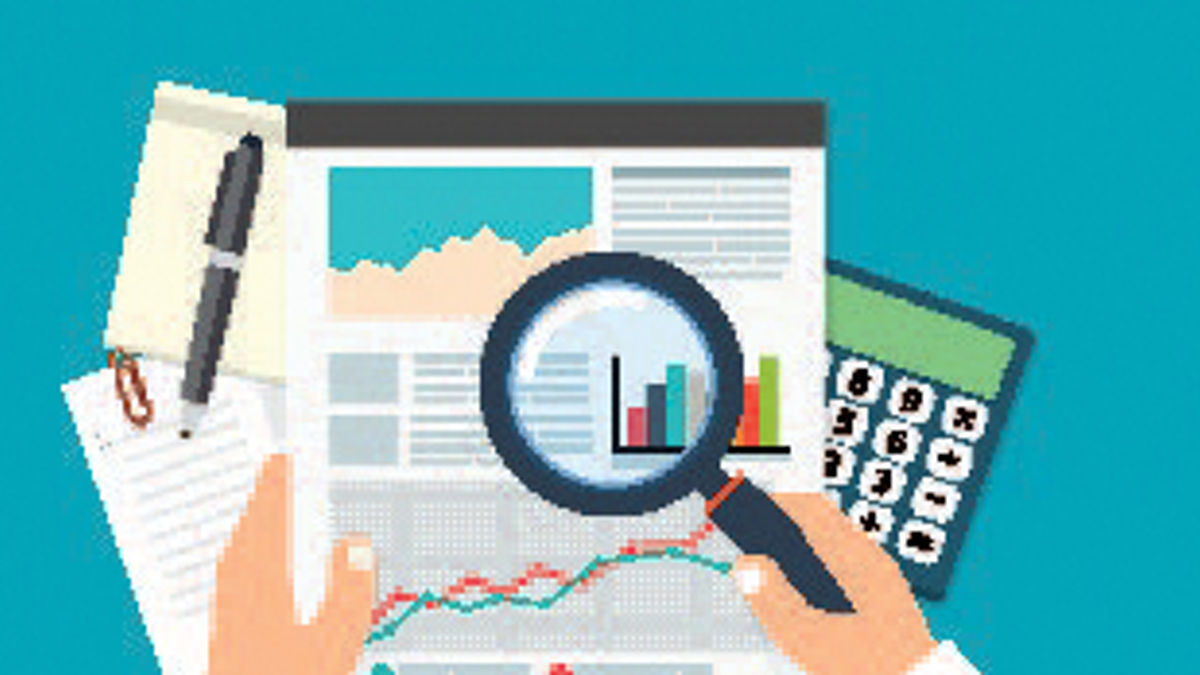 An illustration of a report sheet with a magnifying glass and a calculator..