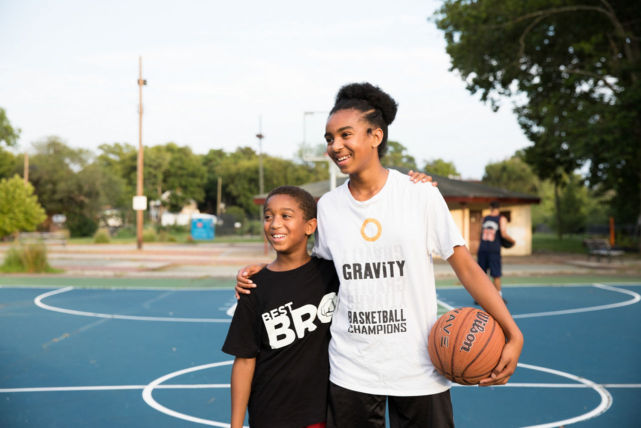 Richmond, VA COH 2017. Kendrell and Arshae Jackson (brother and sister) play basketball. Chimborazo Playground is a neighborhood park where kids and adults alike congregate to workout and play. It's a friendly environment that feels wholesome and safe. The park is  expansive at 30 acres and was renovated in 2009.