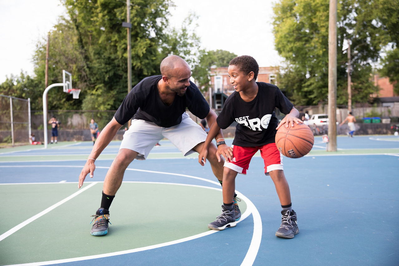 Richmond, VA COH 2017. Kendrell (name of both son and father) and Arshae Jackson (sister) play basketball. Chimborazo Playground is a neighborhood park where kids and adults alike congregate to workout and play. It's a friendly environment that feels wholesome and safe. The park is  expansive at 30 acres and was renovated in 2009.