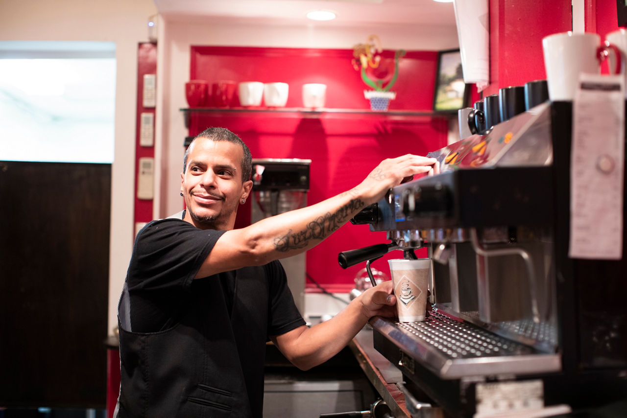 Angel Maldonado has worked as a barista at Café Reyes from February of 2020 to present. He is originally from Boston.  Hector Reyes House and Café Reyes: Café Reyes serves as an on-site training center for residents and graduates of the Hector Reyes House, a recovery home designed with culturally responsiveness and humility in mind for Latino men coming out of the prison system, and who seek active recovery and support from substance use disorder and often co-occuring mental health disorders. Hector Reyes House and Café Reyes were founded by Hector Reyes.Hector Reyes grew up in Ciales, Puerto Rico and immigrated to the States in 1960.  He and his family wereone of the first Hispanic families to migrate to Worcester. He became a baker, working at Widoff’s bakery for 14 years. While baking was his profession his avocation and passion was working to help the Latino community, especially those like himself, who had battled addiction. After retiring he worked with Mass Senior Action Council as a founding member and outreach coordinator.Throughout this time he saw an overriding need for substance use treatment for Latinos. Latinos were disproportionately affected by substance use and there were no treatment centers in Central Massachusetts designed to help them. Recovery was much more difficult in an environment that was not culturally sensitive. Individuals do much better in treatment in an environment and that is both linguistically and culturally supportive. Incarceration should never be the treatment for addiction.