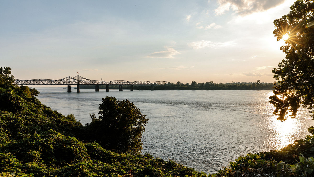Vicksburg, MS - Aug 3, 2017 - Sunset over the Mississippi River near the South end of town.