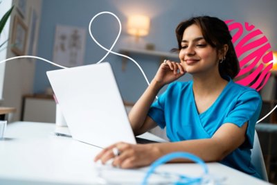 Medical student with laptop.