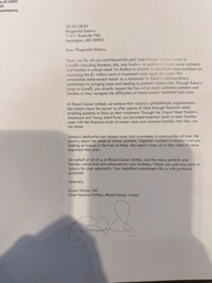 Fitzgerald Subaru Love Promise: Supporting Blood Cancer United