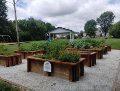 Yorktown Park - Community raised garden boxes and picnic tables.