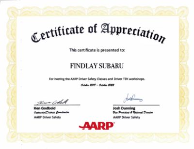 AARP Thanks Findlay Subaru Prescott