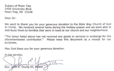 Donation to Bible Way Church of God In Christ
