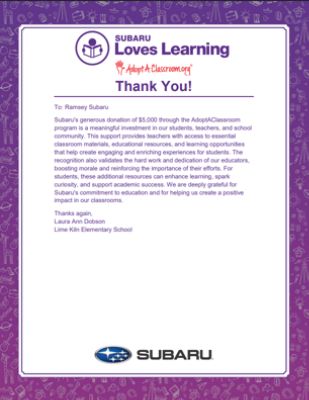 Thank you Ramsey Subaru!