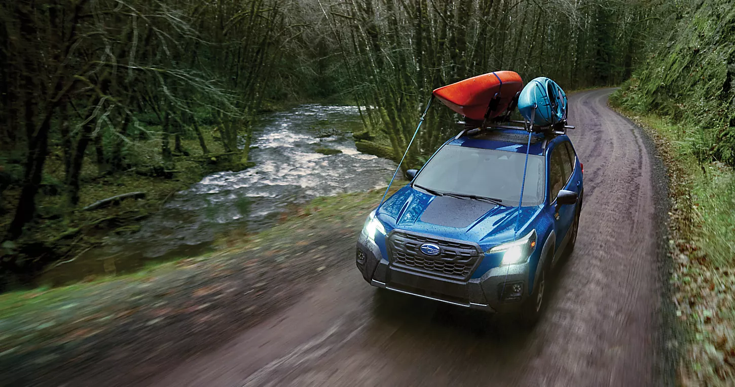 2023 Subaru Forester Wilderness in Geyser Blue with accessory equipment
