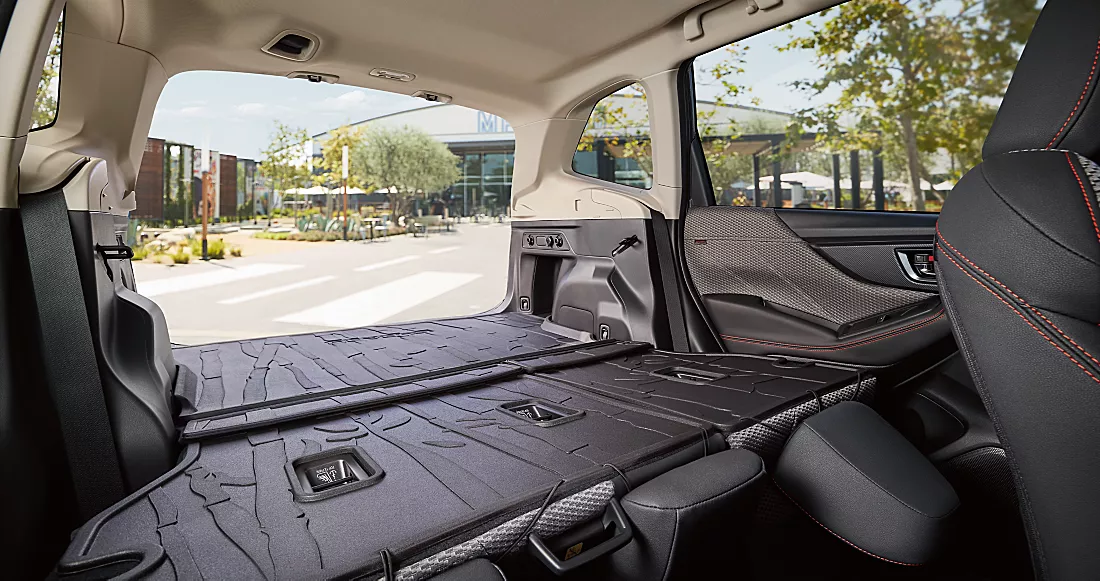  the entire rear seat down in the 2024 Subaru forester demonstrating its large space