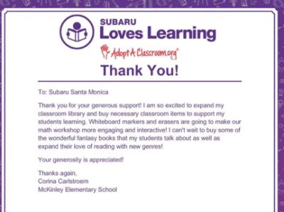 McKinley Elementary Thanks Subaru Santa Monica