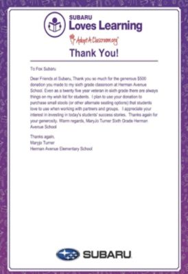 Fox Subaru Adopts Herman Ave Elementary  School !!!