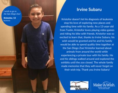 Thank You, Irvine Subaru, for helping transform lives, one wish at a time. – Gloria C.