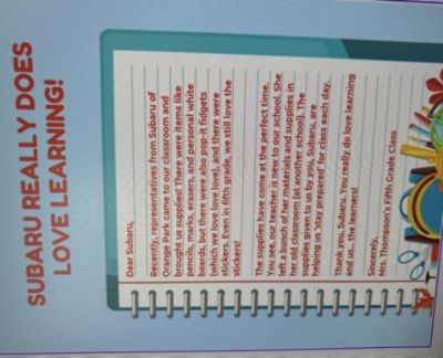 SUBARU REALLY DOES LOVE LEARNING ---Adopt a Classroom @ Thunderbolt Elementary!