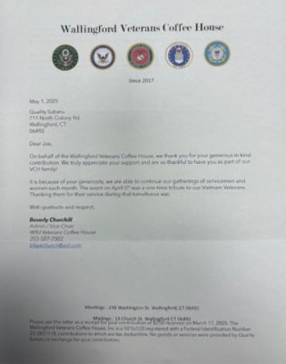 Quality Subaru donates to Wallingford Veterans Coffee House