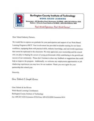 Burlington County Institute of Technology - Work Based Learning