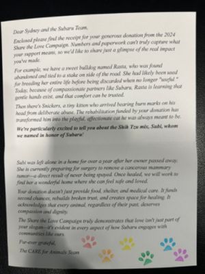 Impact on CARE For Animals
