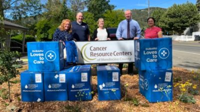 Fowler Subaru in Ukiah delivers blankets and art supplies to Mendocino Cancer Research Center