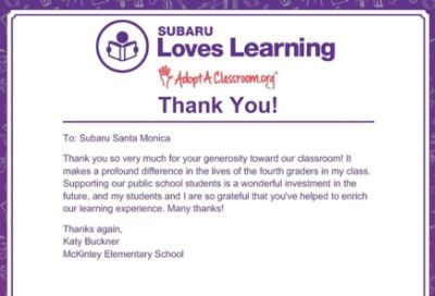 McKinley Elementary Thanks Subaru Santa Monica