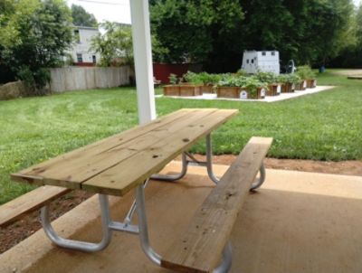 Yorktown Park - Community raised garden boxes and picnic tables.