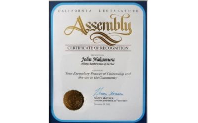 John honored by California Legislature Assembly