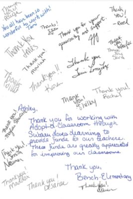 Thank you letters from Bench Elementary