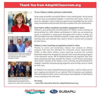 Subaru Loves Learning Impact 2023/2024