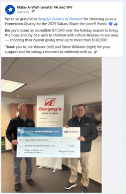 Bergey's Subaru Makes More Wishes Come True!!