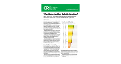 Consumer Reports, Most Reliable New Cars report