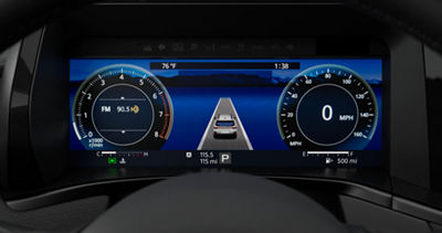 The multi-function digital display in the dash of a Subaru vehicle.