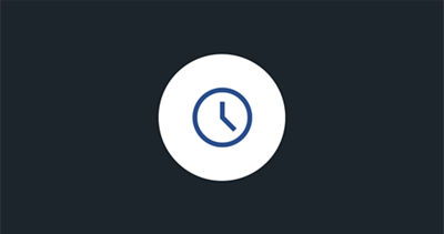 A blue icon of an analog clock on a white circle.