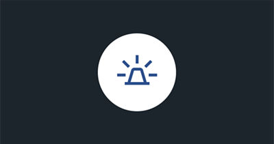 A blue icon showing a siren on a white circle.