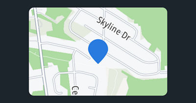 A map with a blue pin.