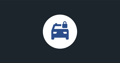 A white circle icon displaying a car with a small padlock overlaid representing the ability to immobilize your Subaru.