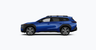 Side profile of a 2027 Subaru Trailseeker in daybreak blue pearl against a white background.