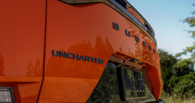 The rear gate of a 2027 Uncharted electric SUV.