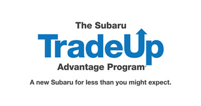 Subaru Trade Up Advantage Program logo with tagline: A new Subaru for less than you might expect.